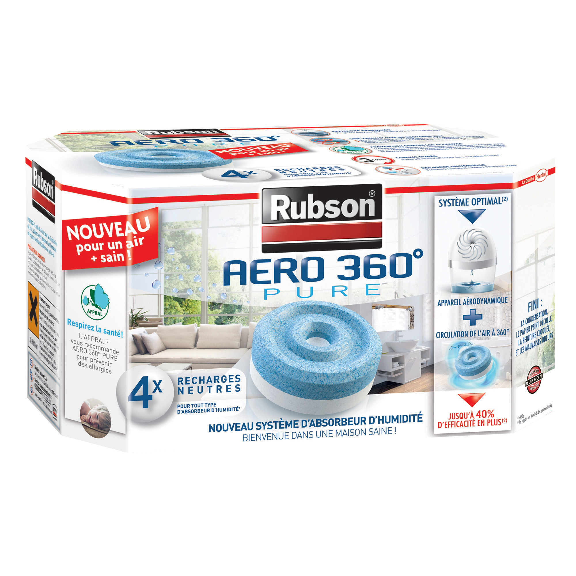 RUBSON 4 recharges Rubson pour absorbeur d'humidité Aéro 360° Pure