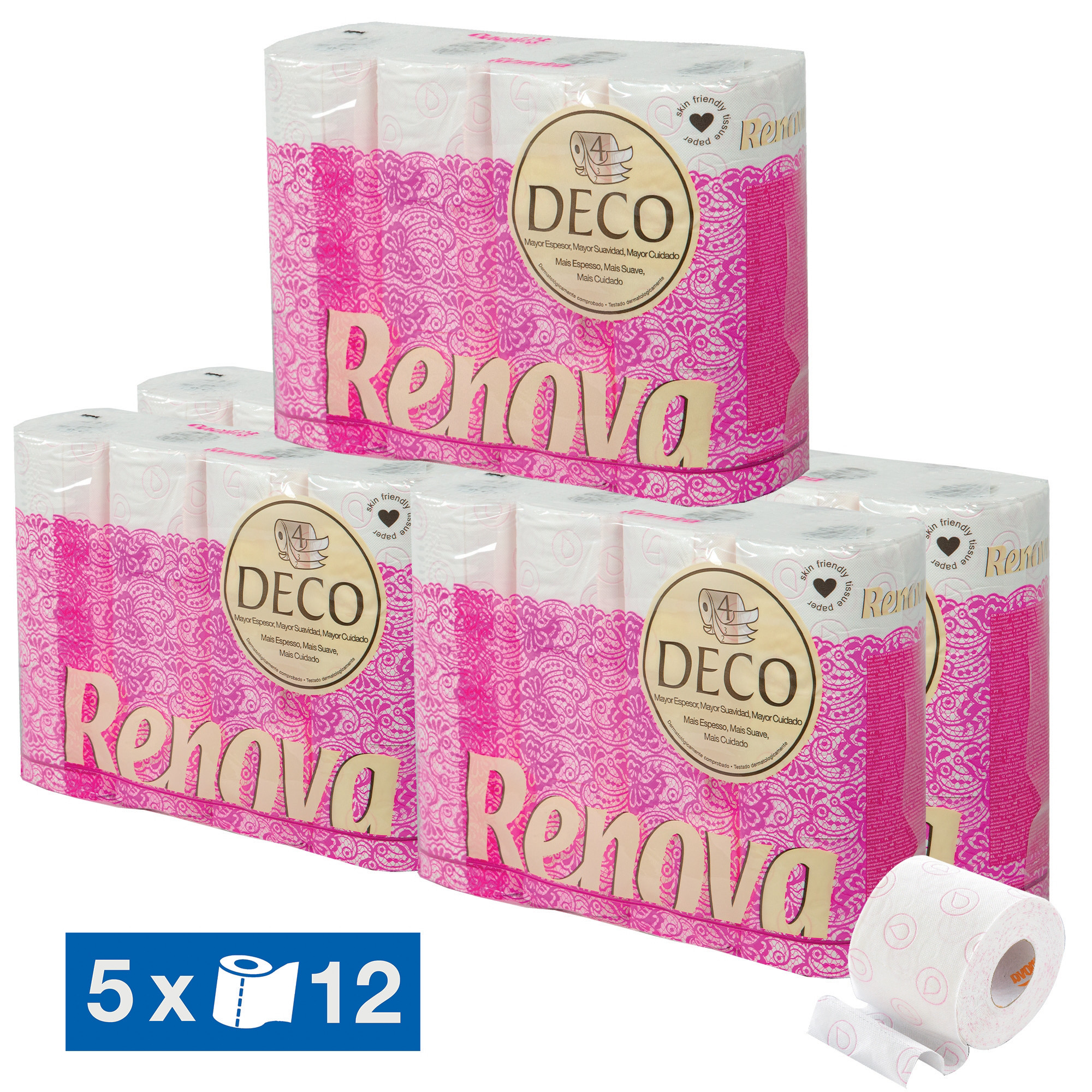 Papier toilette Renova 4 épaisseurs lotionnées, lot de 60 rouleaux