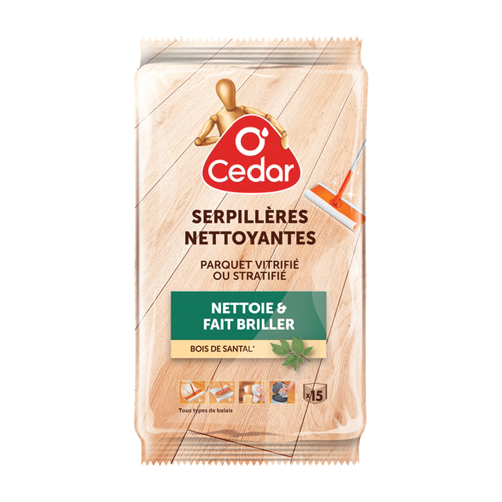 O CEDAR Serpillires nettoyantes O'Cedar pour parquets vitrifis, tui de 15