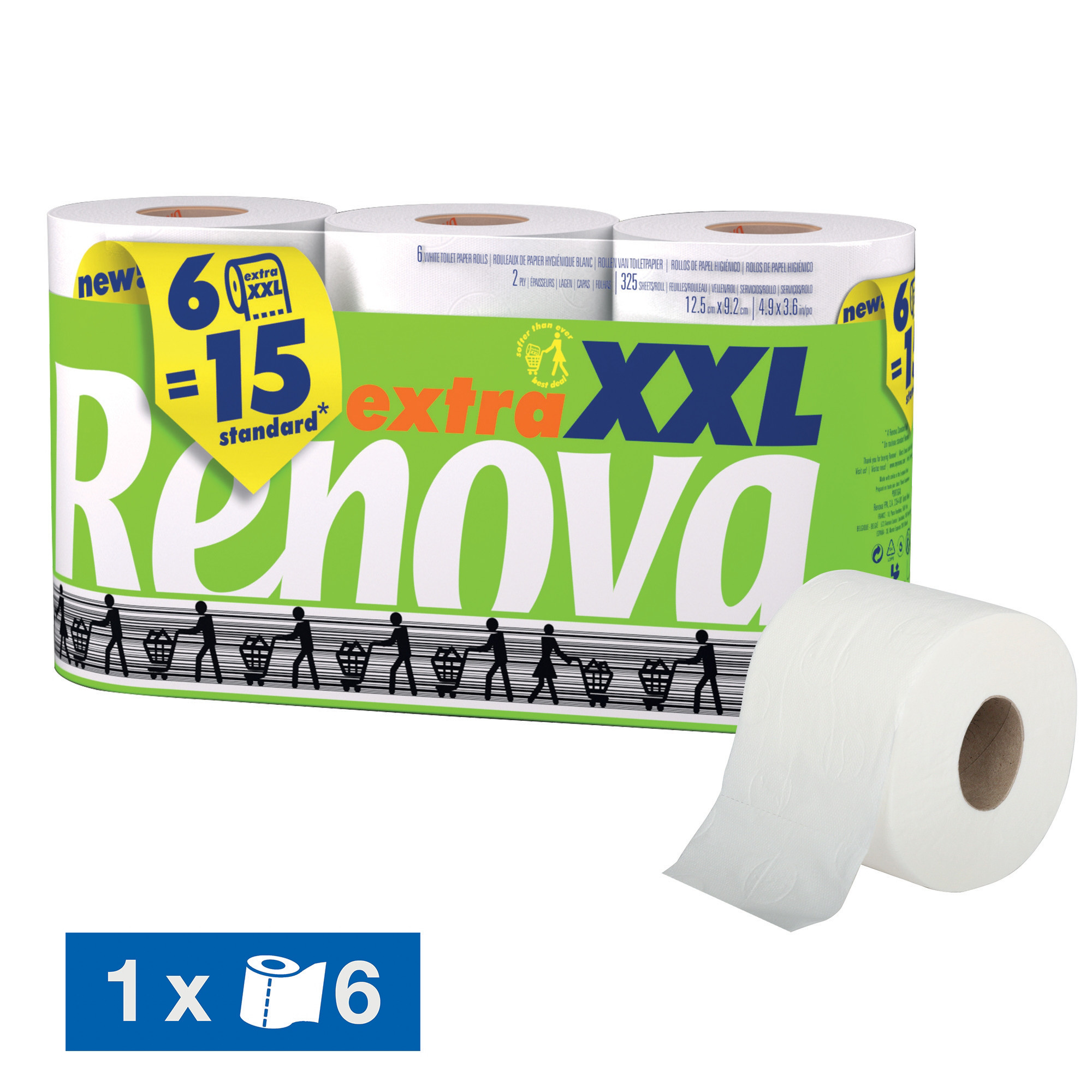 Papier toilette Renova Compact Extra XXL 2 ép, lot de 6 rouleaux