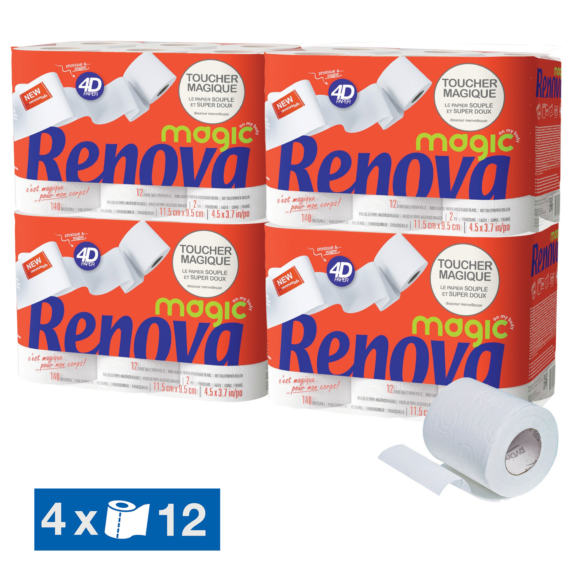 Papier toilette Renova Magic 2 épaisseurs, lot de 48 rouleaux