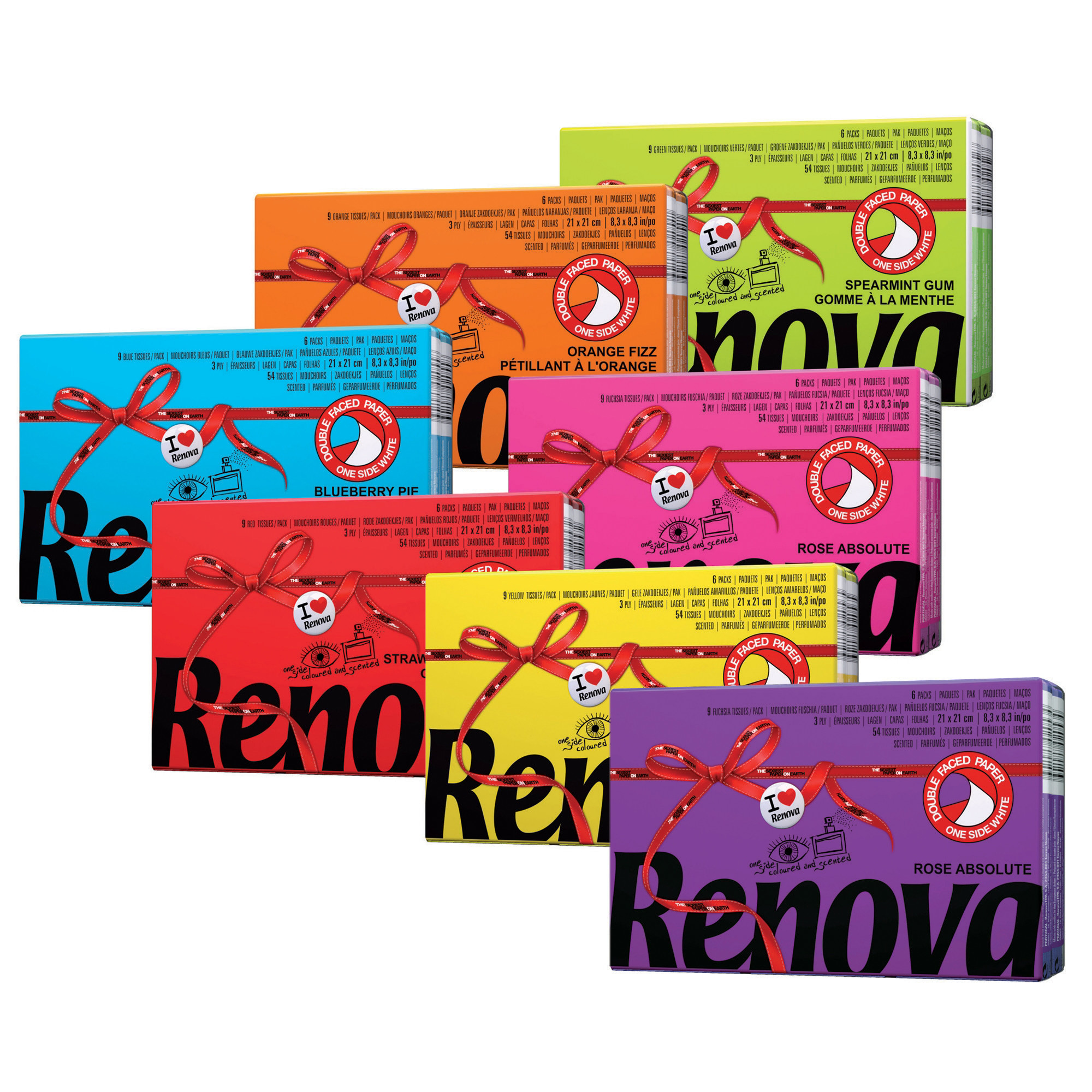 Mouchoirs Renova Color Red Label, 40 paquets de 6 etuis de 9 mouchoirs
