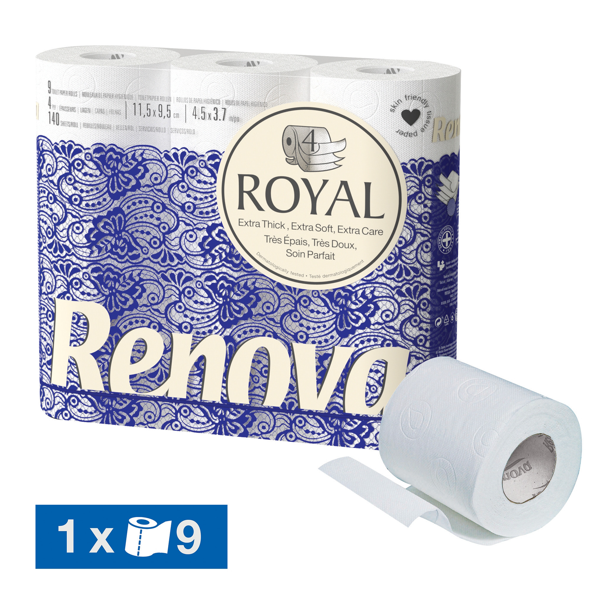 Papier toilette Renova Royal 4 épaisseurs lot de 9 rouleaux