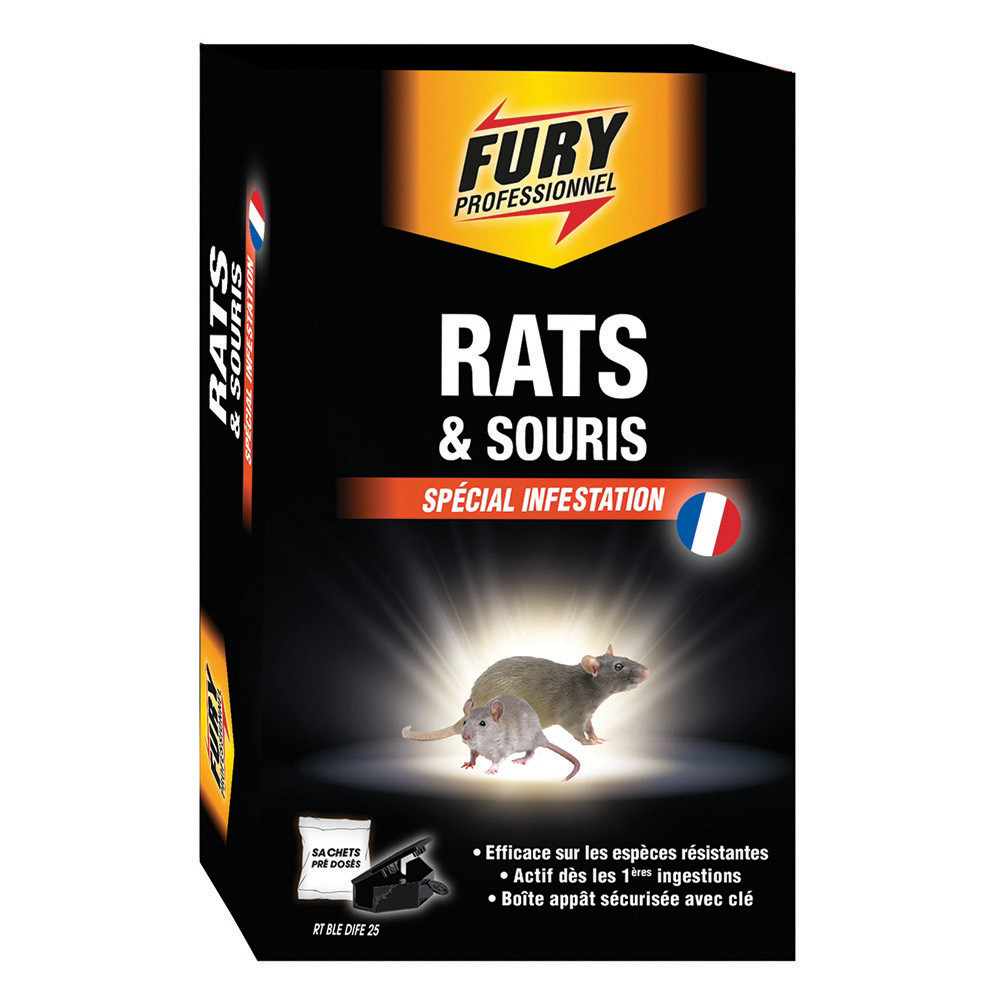 FURY Raticide et souricide Fury, 7 sachets de 20g avec boite appt