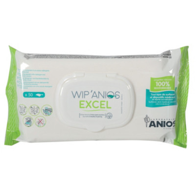 Lingettes désinfectantes nettoyantes Wip'Anios Excel, étui de 50