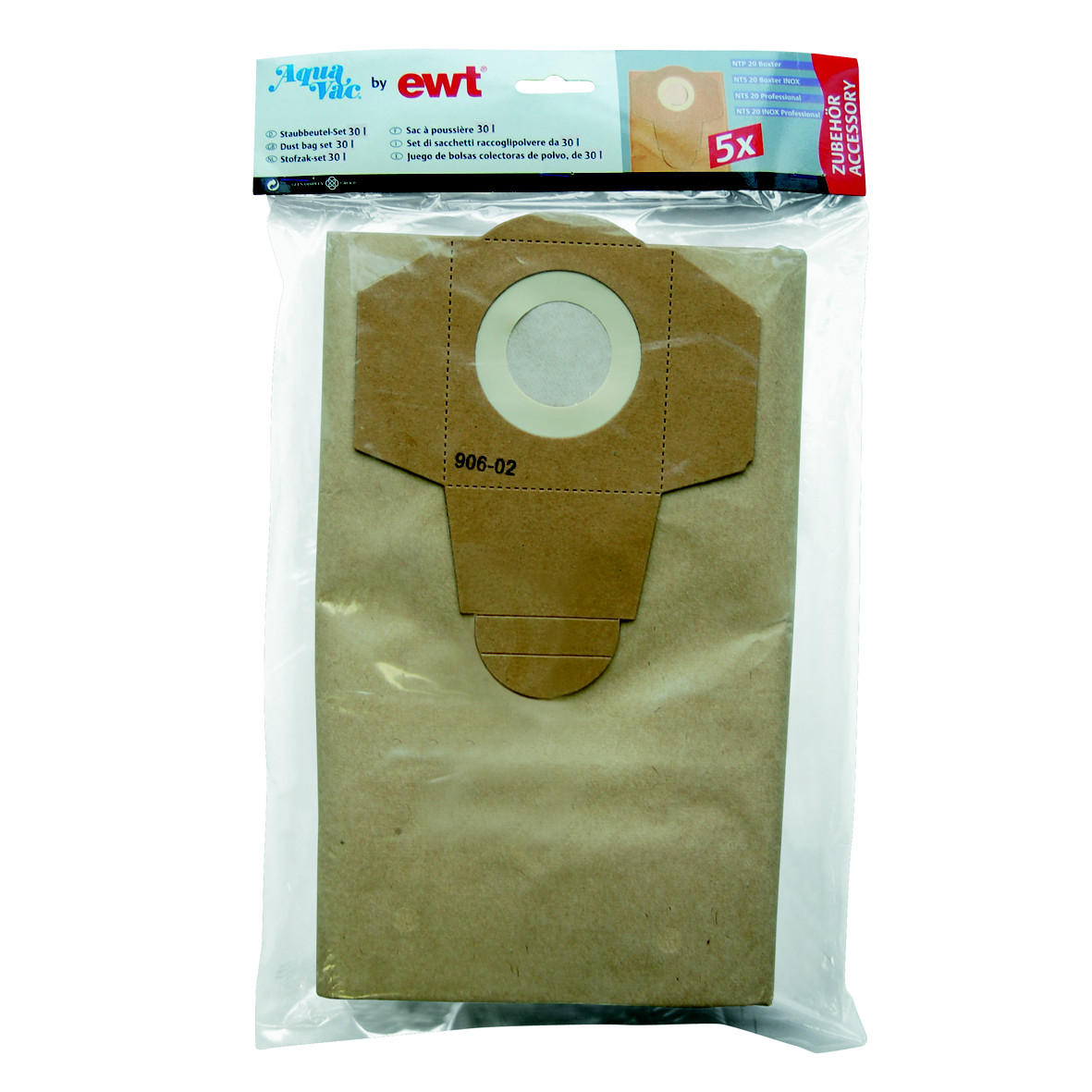 AQUA VAC Ewt ACSACPAP30L, Lot DE 4 Sacs POUSSIERES Papier 30L, Non Applicable
