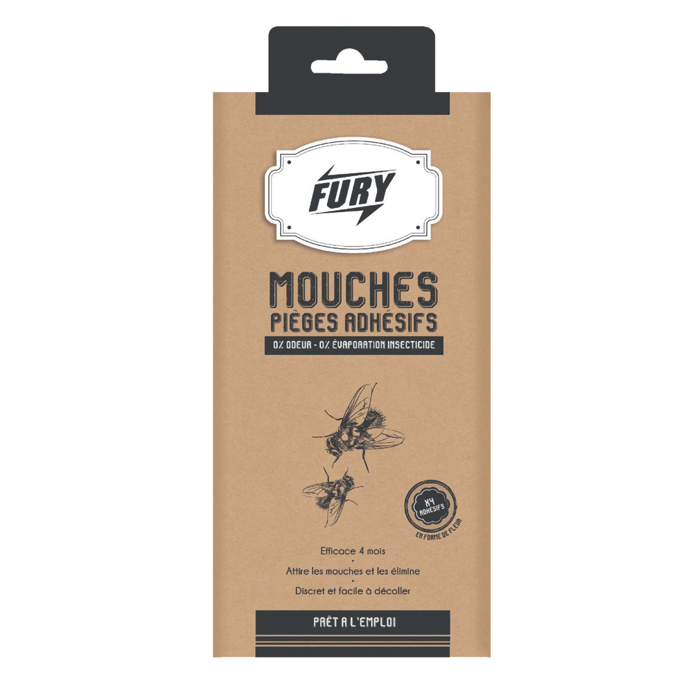FURY Piges adhsifs mouches Fury, tui de 4
