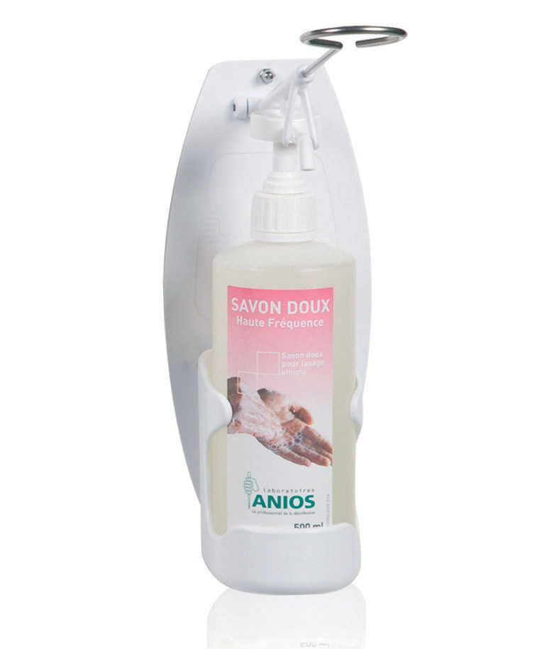 ANIOS Support mural commande au coude Anios PVC blanc pour flacon 500 ml