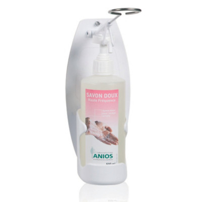 Support mural commande au coude Anios PVC blanc pour flacon 500 ml
