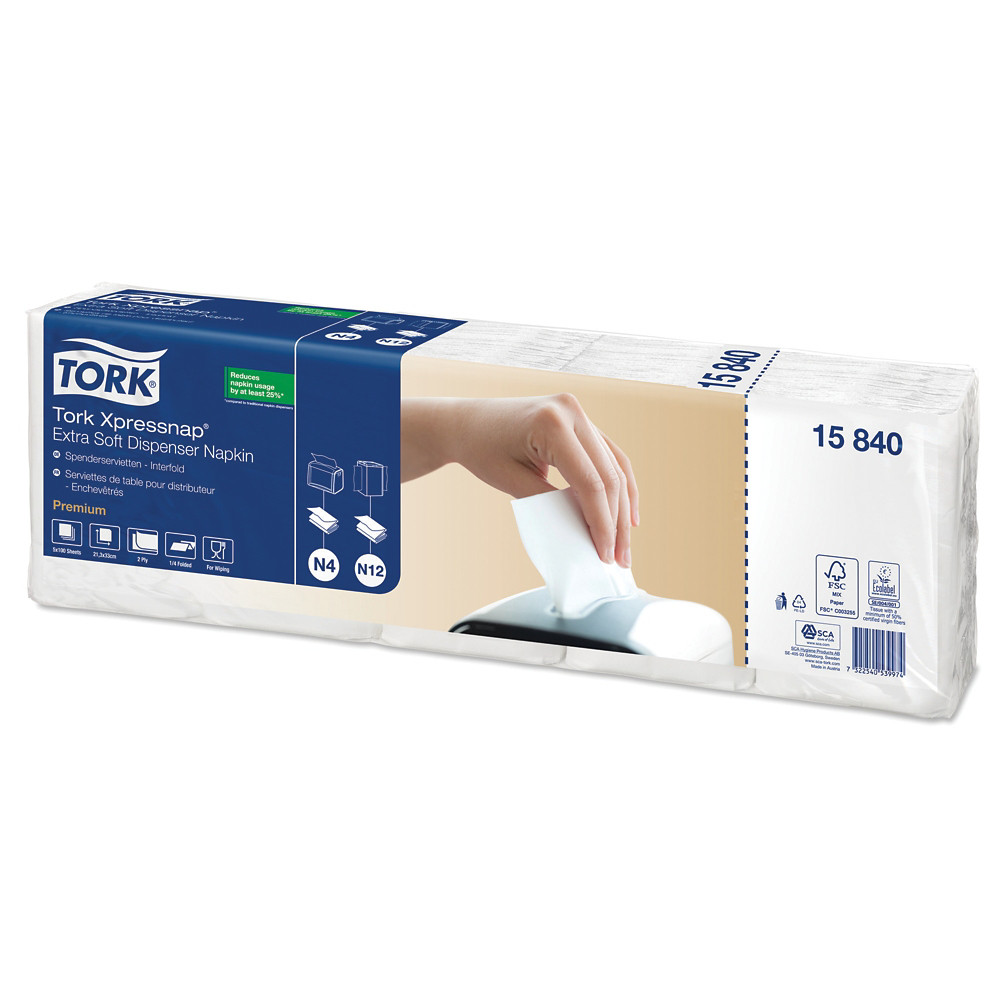 TORK Serviettes Premium Tork Xpressnap N4, pliage 1/4, le paquet de 500 serviettes