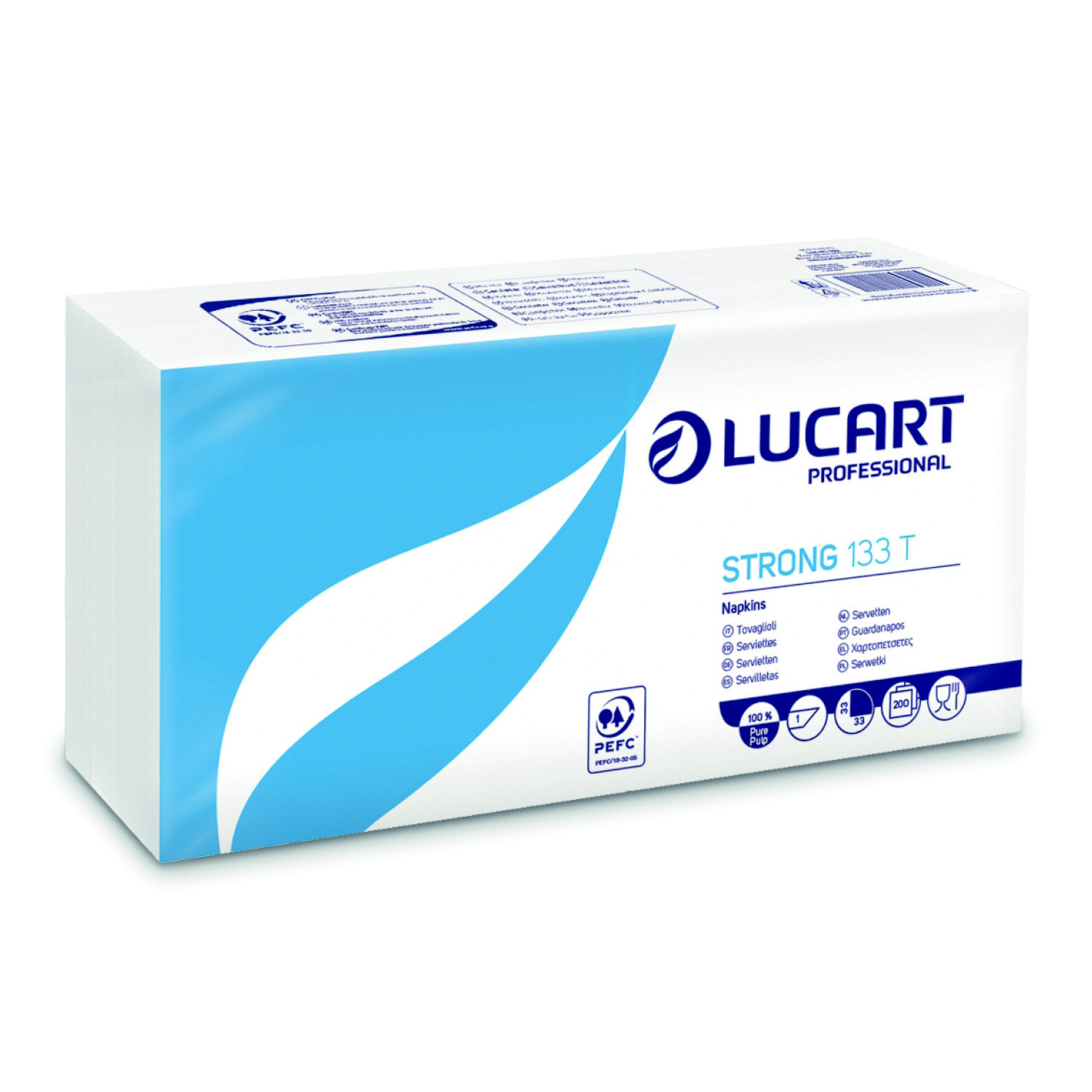 Serviettes de table en papier Lucart 1 pli, coloris blanc, lot de 12 x 200