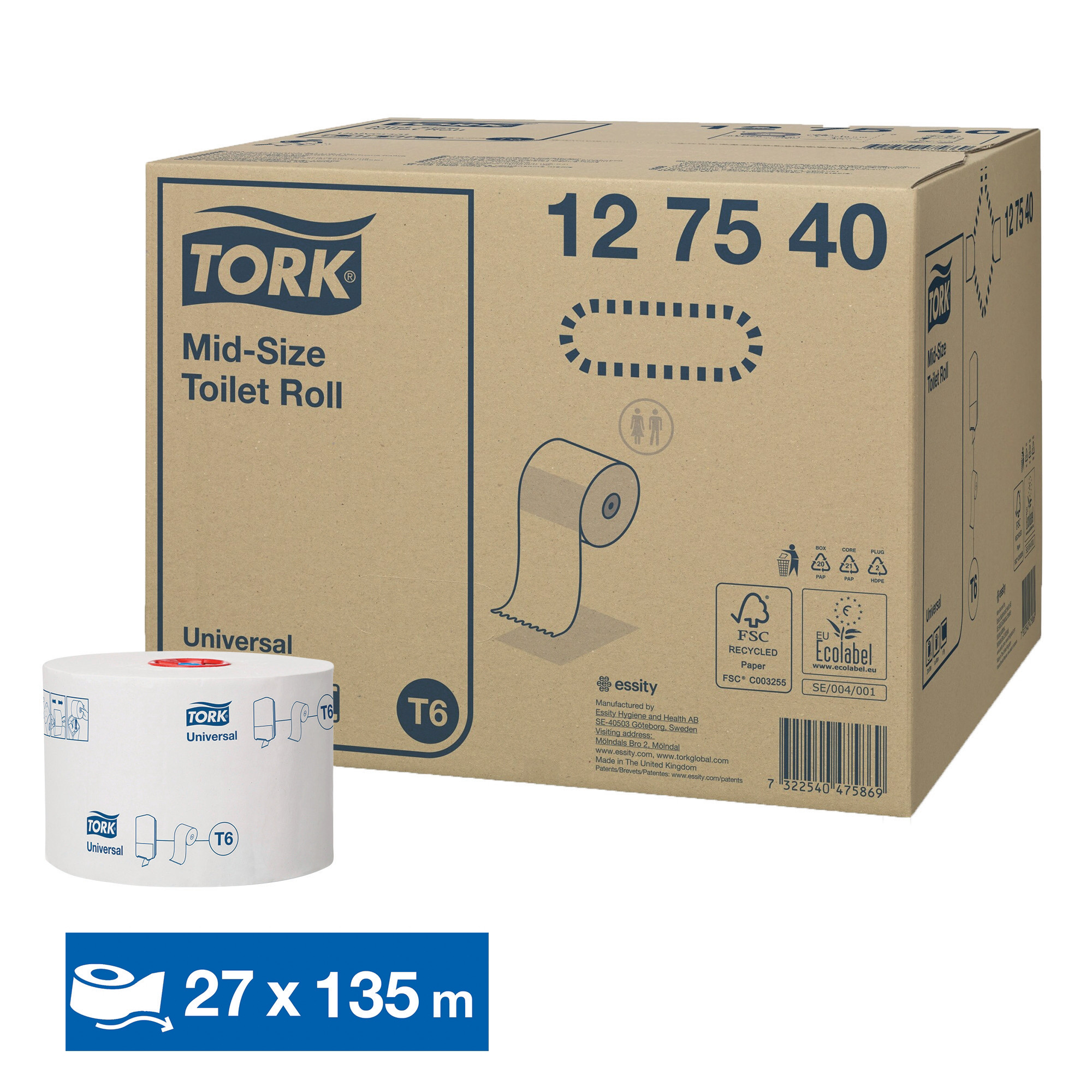 TORK Papier toilette Tork Mid-size universal, colis de 27 rouleaux