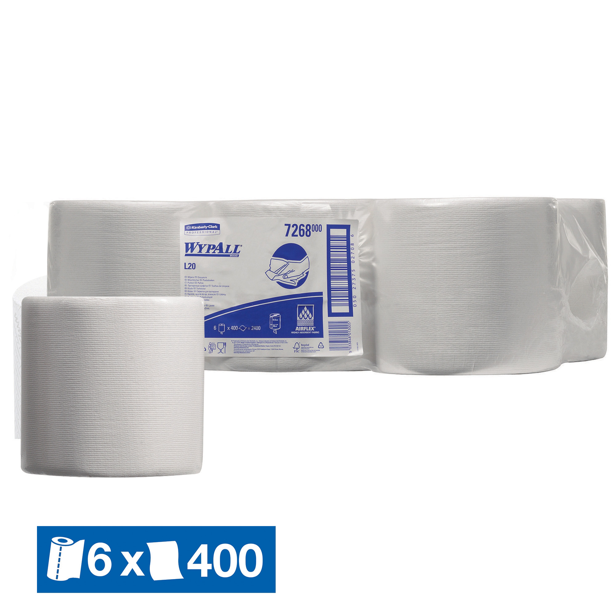 Essuie-mains bobines à dévidage central WypAll L20 7268, lot de 6