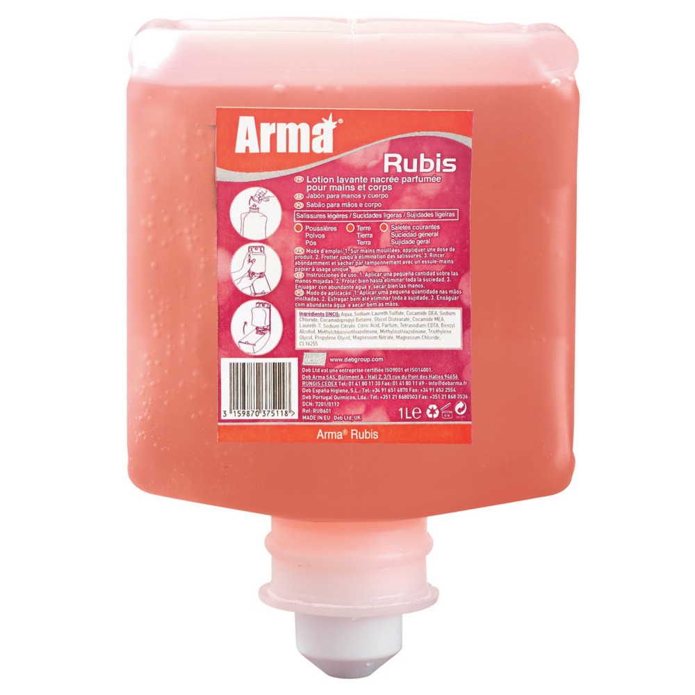 DEB Cartouches savon mains et corps Deb Arma Rubis 1 L, lot de 6