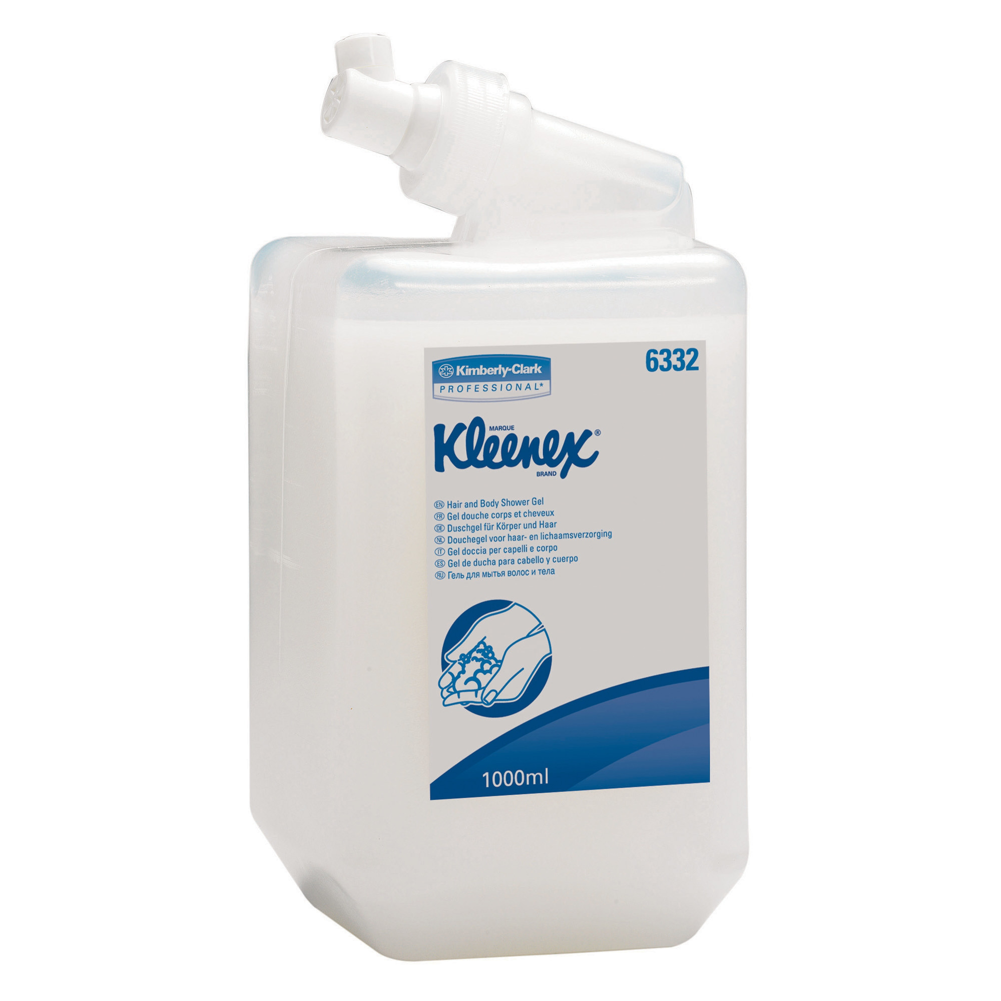 Cartouches gel douche corps et cheveux Kleenex 1 L, lot de 6