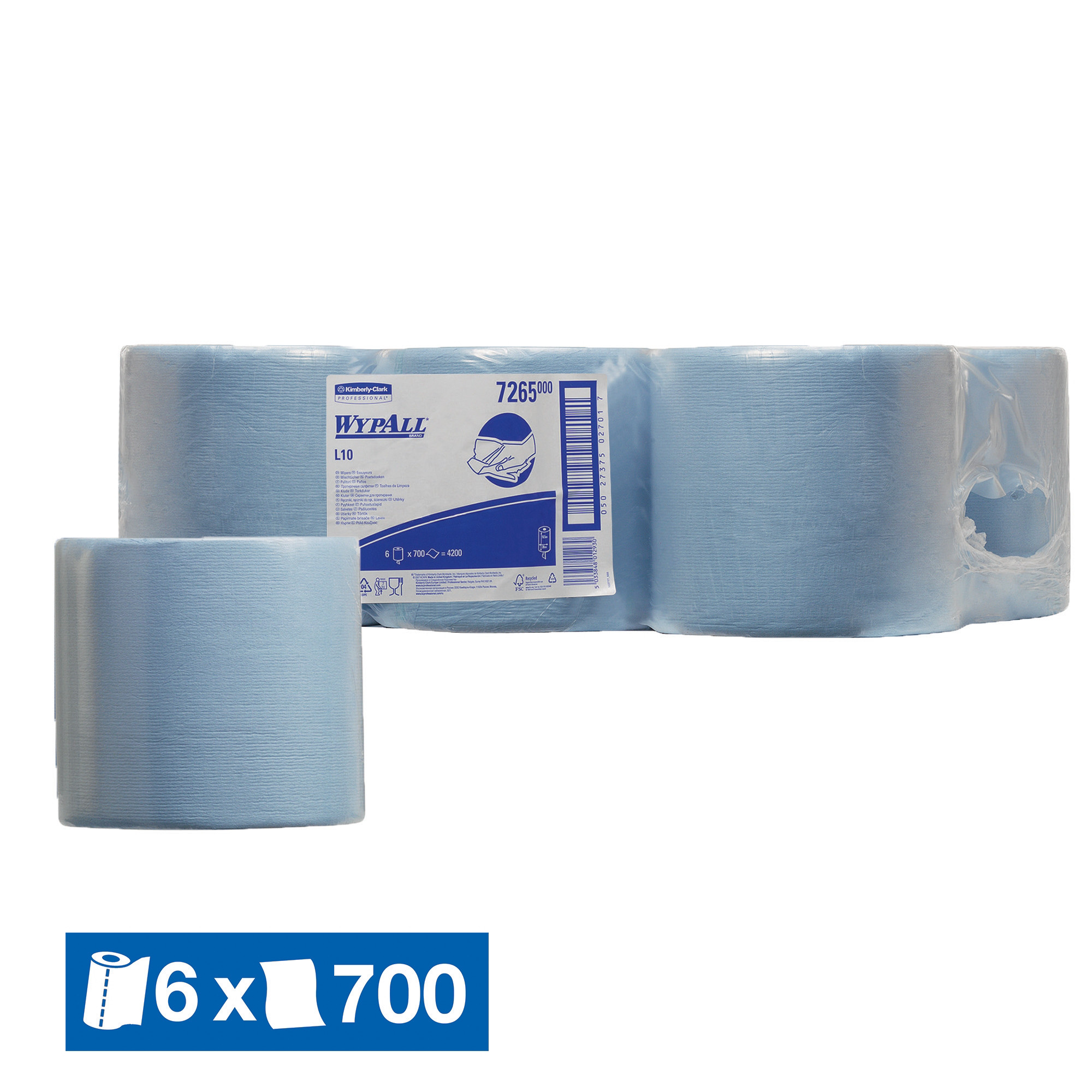 WYPALL Essuie-mains bobines à dévidage central WypAll bleu L10 7265, lot de 6