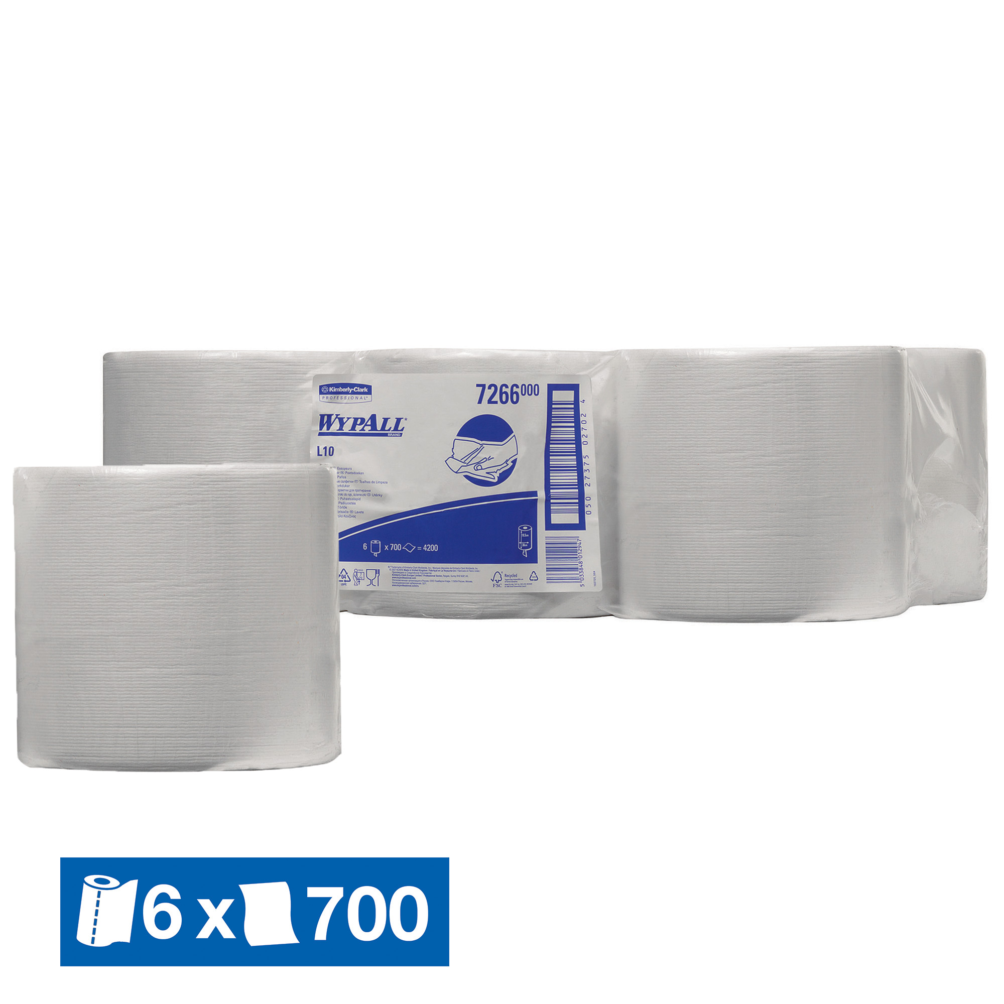 WYPALL Essuie-mains bobines à dévidage central WypAll L10 7266, lot de 6
