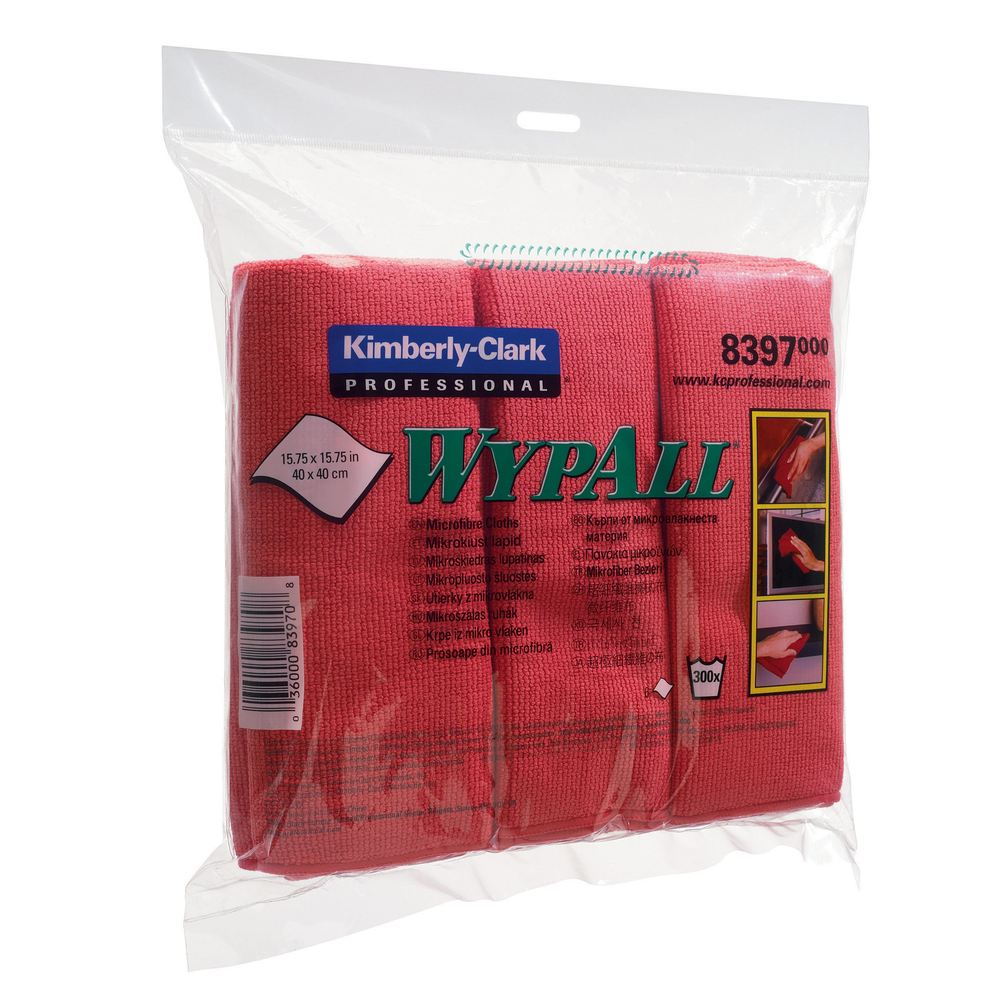 6 lavettes microfibres Wypall Kimberly-Clark rouge