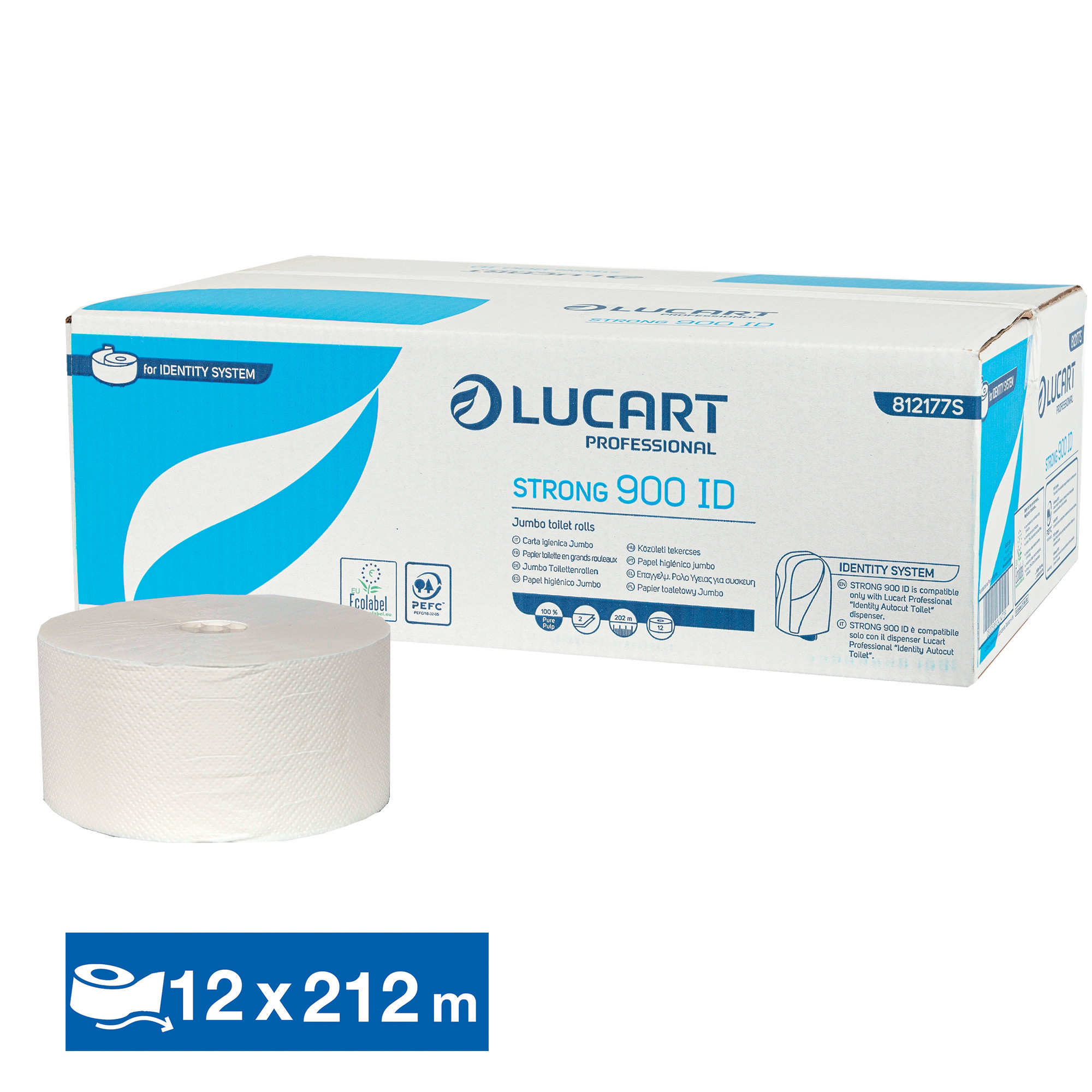 Papier toilette Lucart Identity pure ouate, lot de 12 bobines