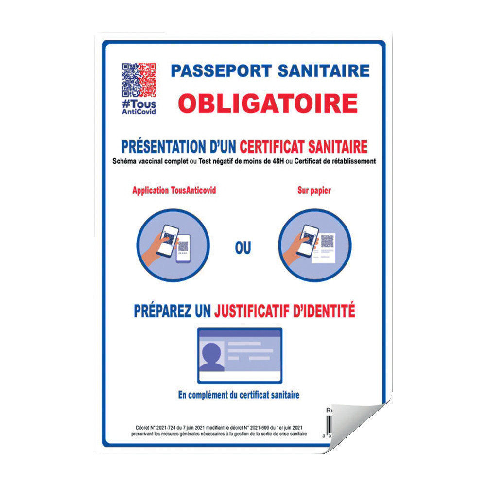 Panneau pass sanitaire obligatoire 21 x 29,7 cm adhésif