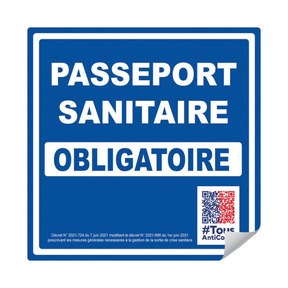 Panneau pass sanitaire obligatoire 20 x 20 cm adhésif