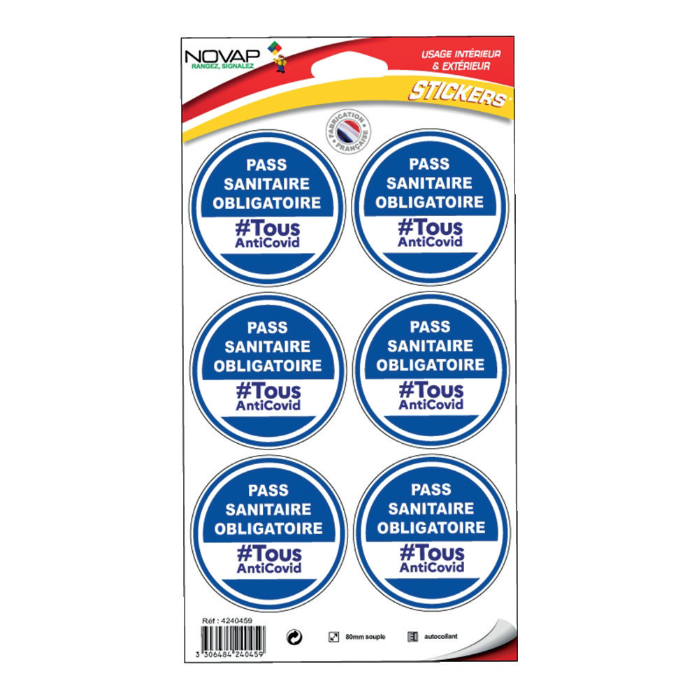 Stickers adhésifs pass sanitaire obligatoire, lot de 6