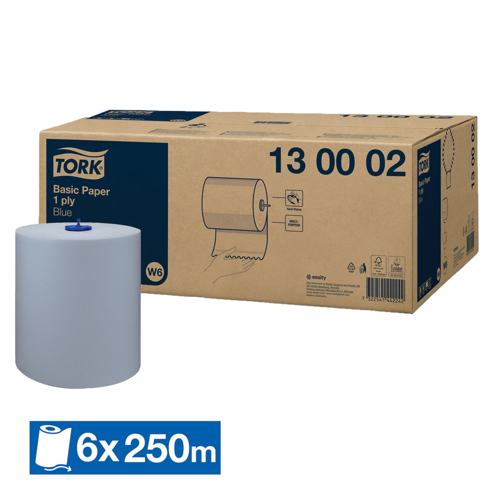 TORK Essuie-mains rouleaux Tork Performance W6 bleu, lot de 6 de 250 m
