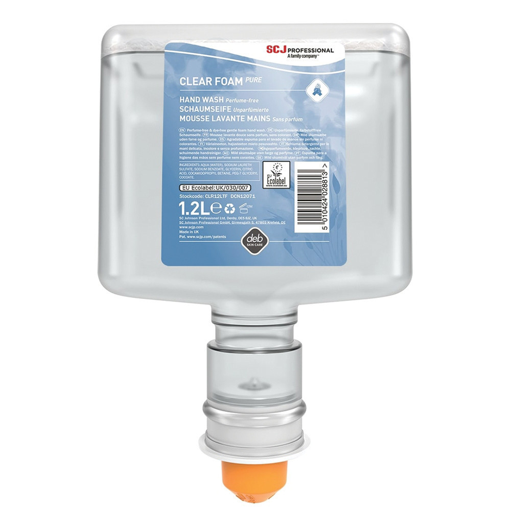 DEB Mousse lavante Clear Foam Pure, corps et mains, le lot de 3 cartouches de 1,2 L