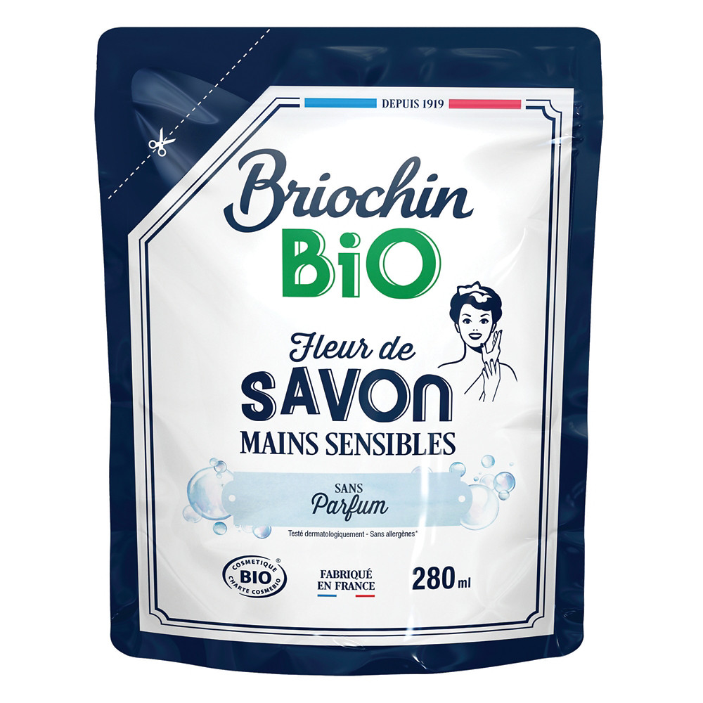 BRIOCHIN Savon mains liquide Briochin Bio sans parfum, recharge 280 ml