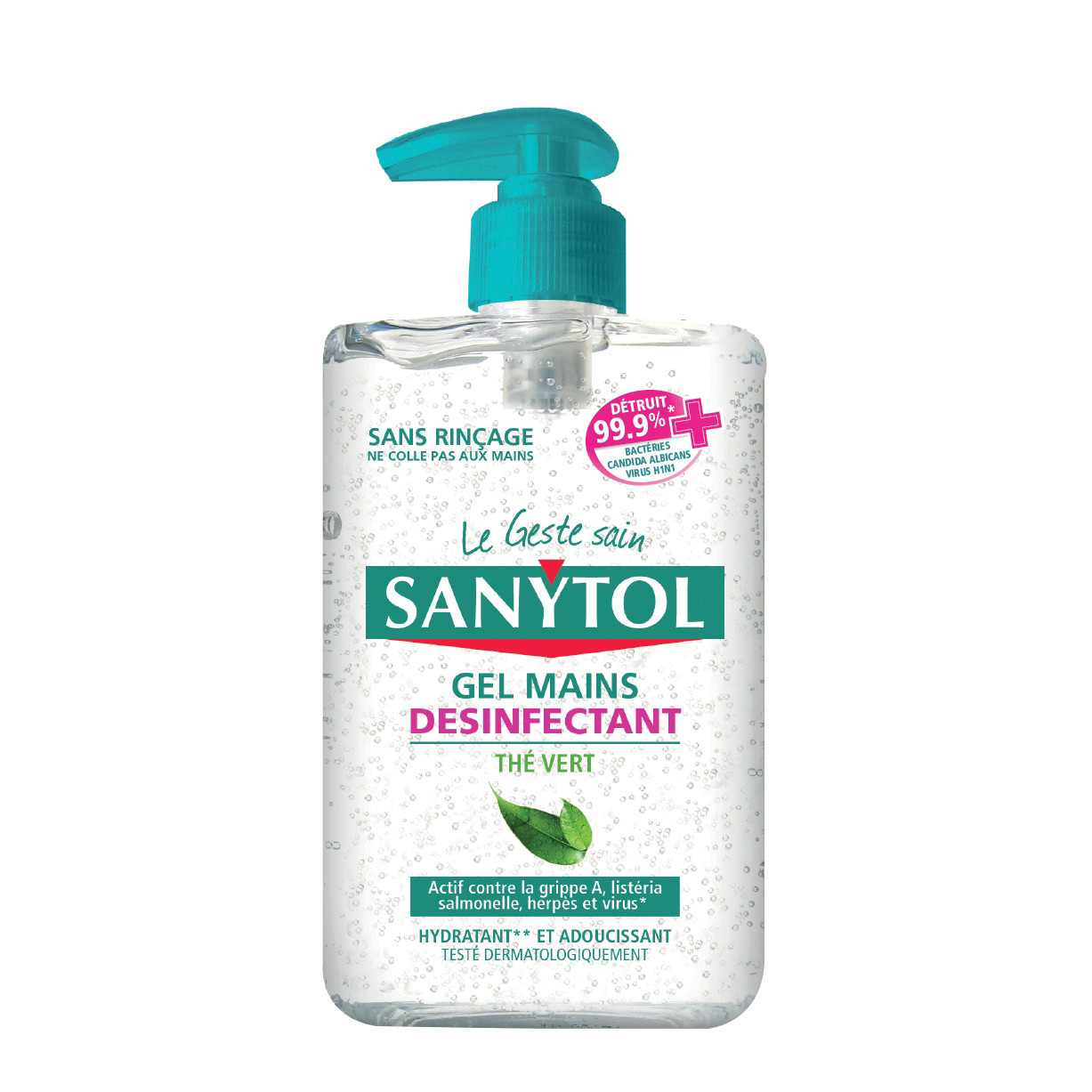 Gel mains désinfectant hydratant Sanytol thé vert 250 ml