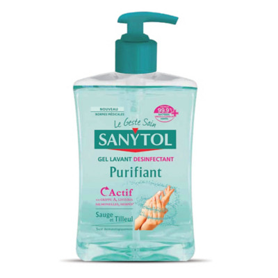 Gel lavant mains désinfectant purifiant Sanytol sauge tilleul 500 ml