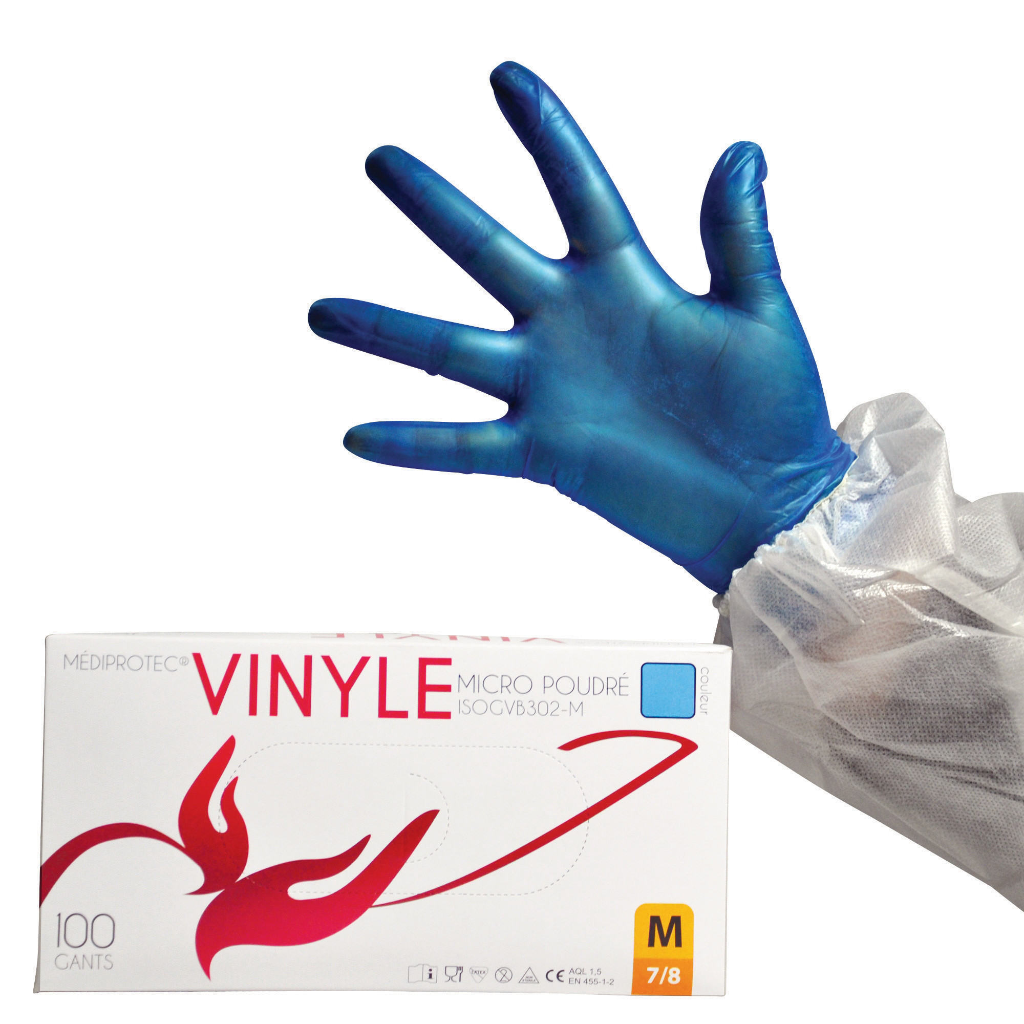PROMOSAC Gants jetables vinyle bleus taille 9, boite de 100