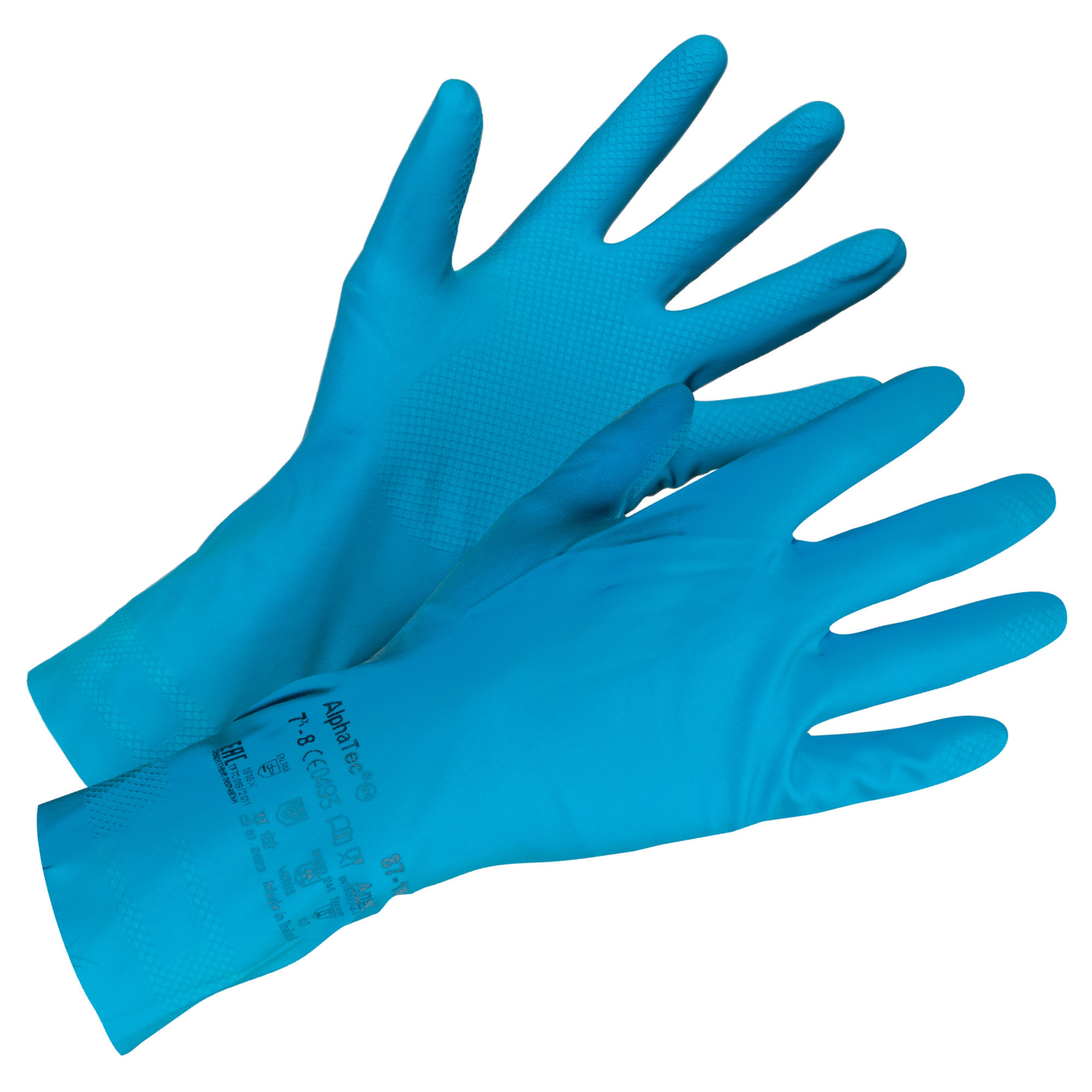Gants de ménage Ansell Versatouch 87-195 bleus taille 8, lot de 12 paires