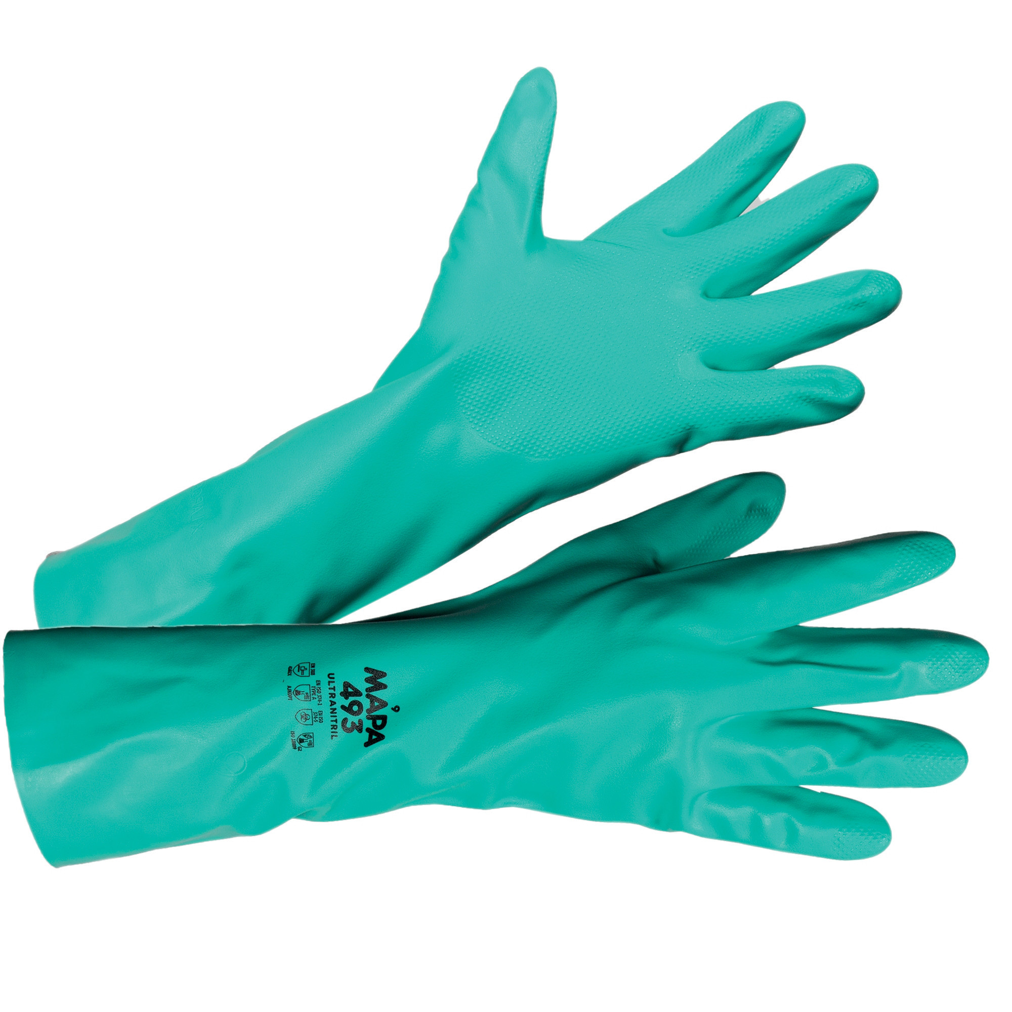 Gants protection chimique nitrile Mapa Ultranitril 493 taille 9, lot de 10 paires