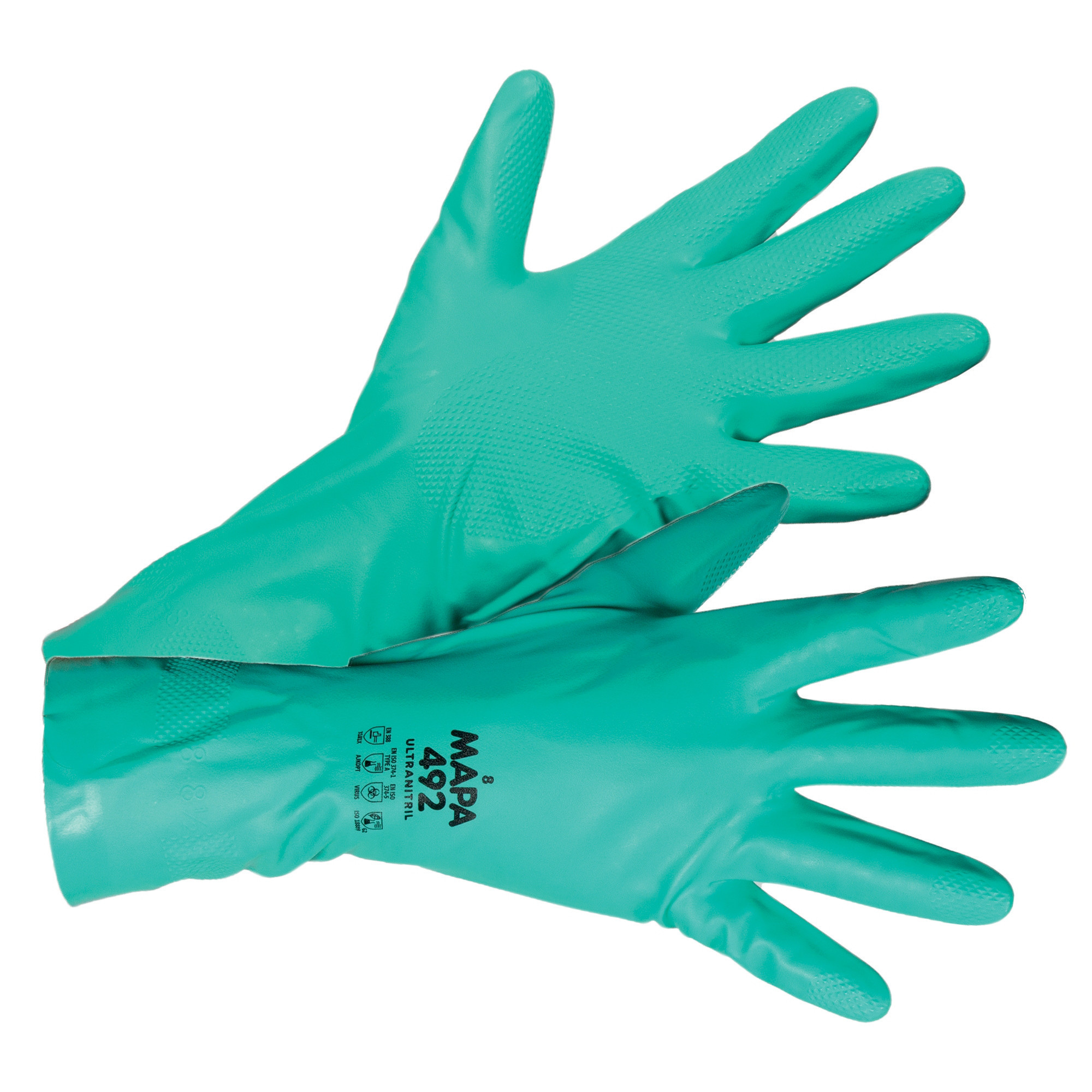Gants protection chimique nitrile Mapa Ultranitril 492 taille 8, lot de 10 paires