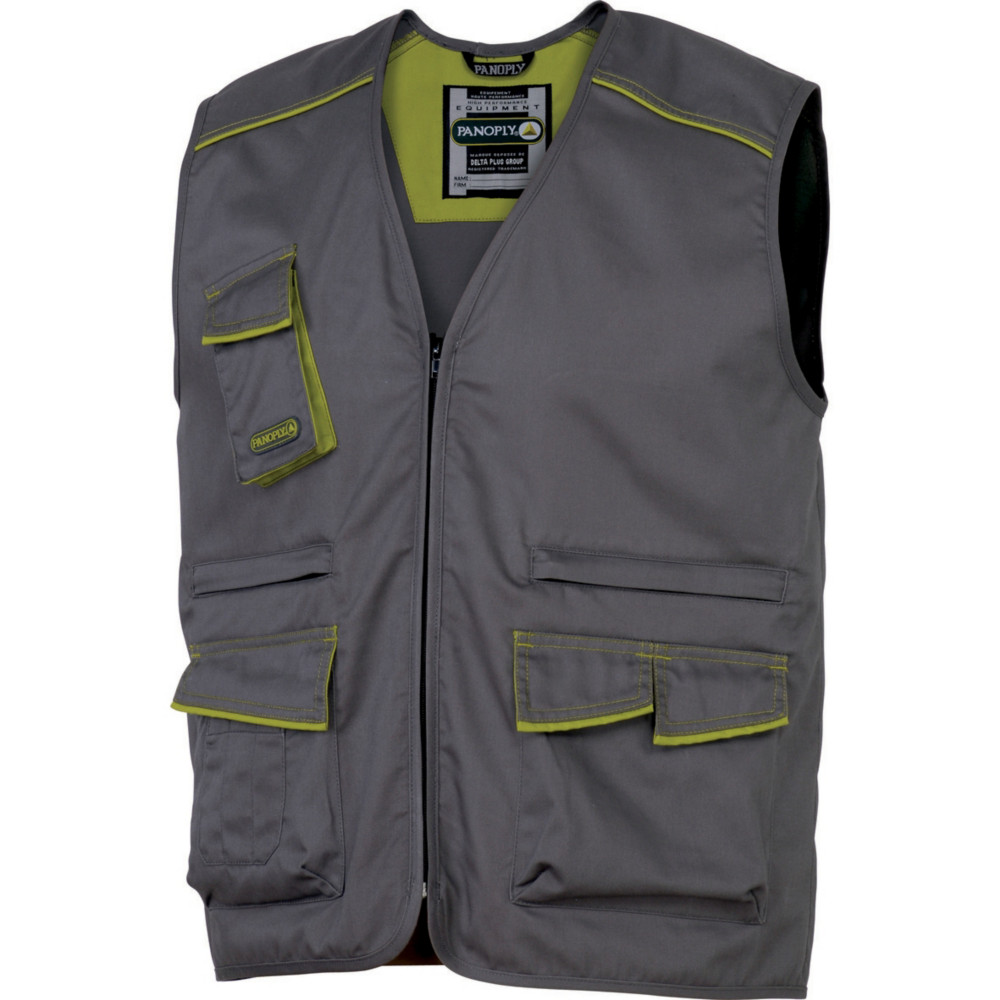 PANOPLY Gilet de travail multipoches polycoton gris et vert Panostyle, Deltaplus, taille M