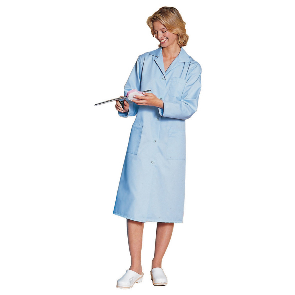 Blouse professionnelle bleu ciel 100% coton manches longues, taille 40/42