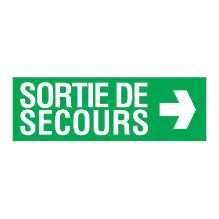 Panneau sortie de secours à droite 33 x 12 cm polystyrène antichoc