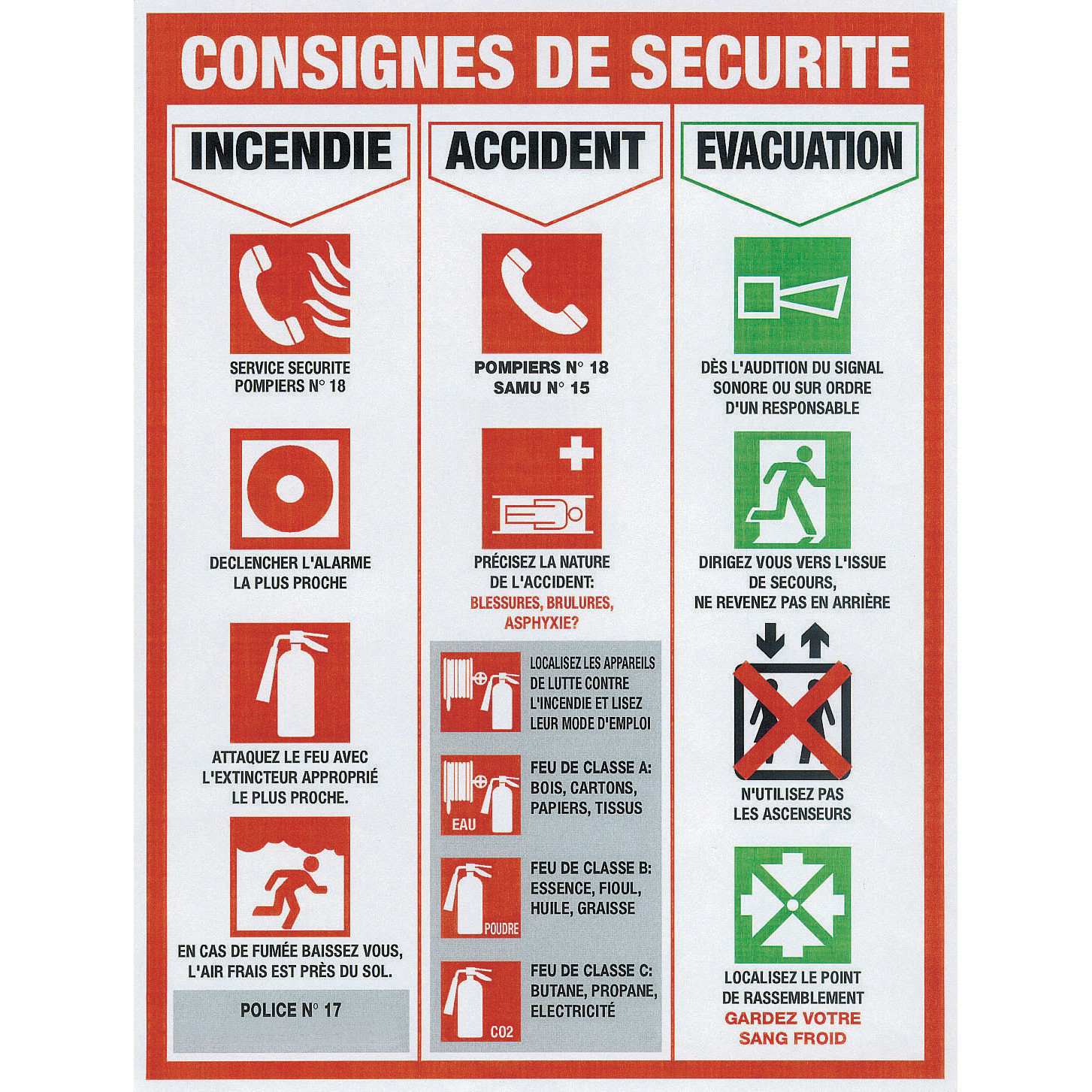 Panneau consignes de sécurité 46 x 32 cm polystyrène choc