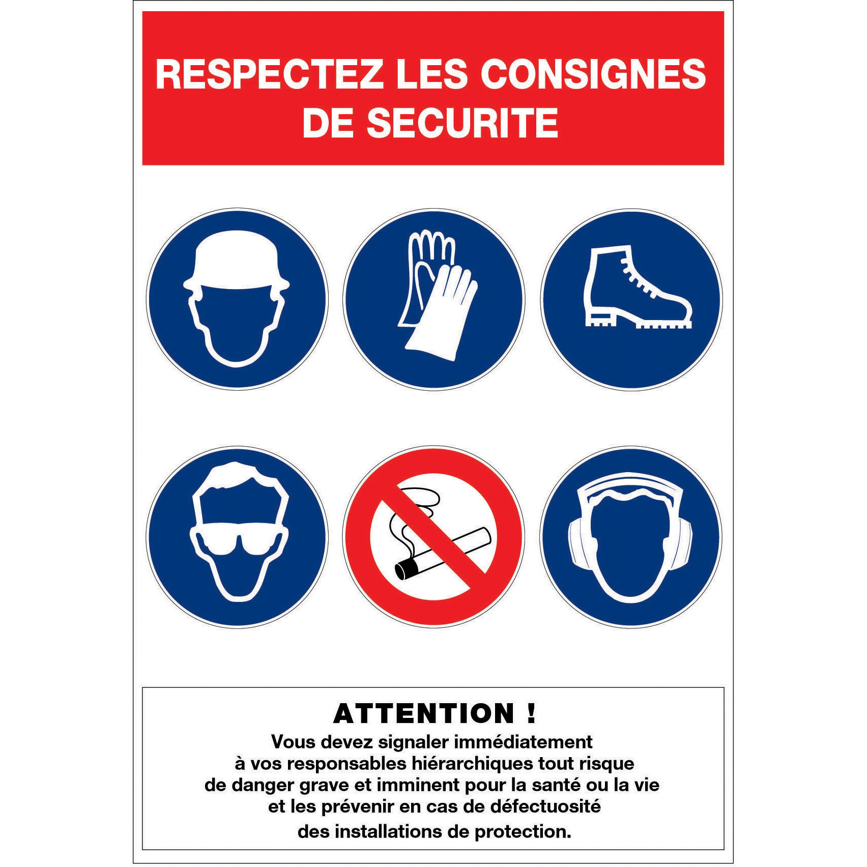 Panneau consignes de sécurité EPI 46 x 32 cm polystyrène choc