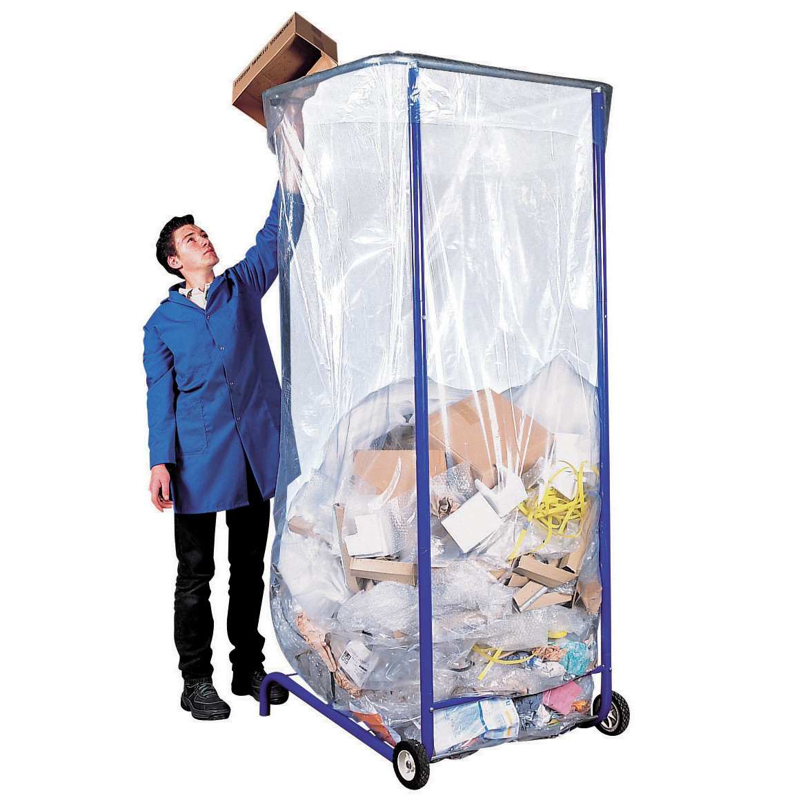 Support sac poubelle d'intérieur à roulettes Mottez bleu sans couvercle 1000 à 2500 L