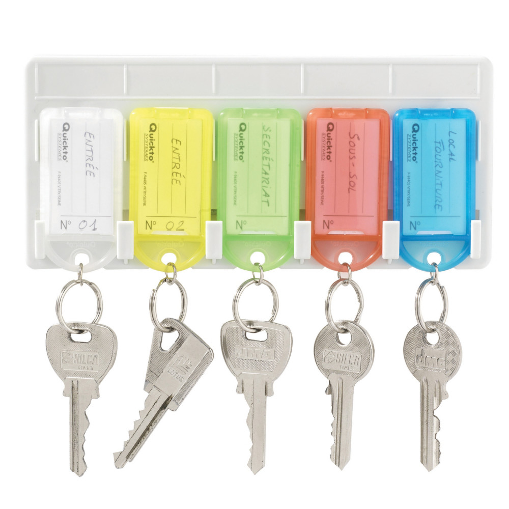 Porte-cls tiquette coloris assortis, lot de 10 + 2 rteliers 5 cls