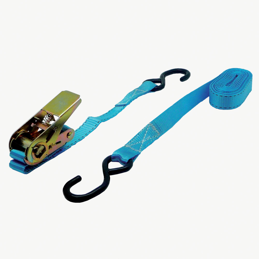 Sangle d'arrimage  cliquet et avec 2 crochets 5m x 25mm - Force 500 kg