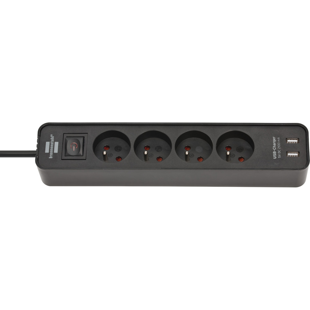 BRENNENSTUHL Multiprise Ecolor Brennenstuhl, 4 prises courant, 2 prises USB, coloris noir