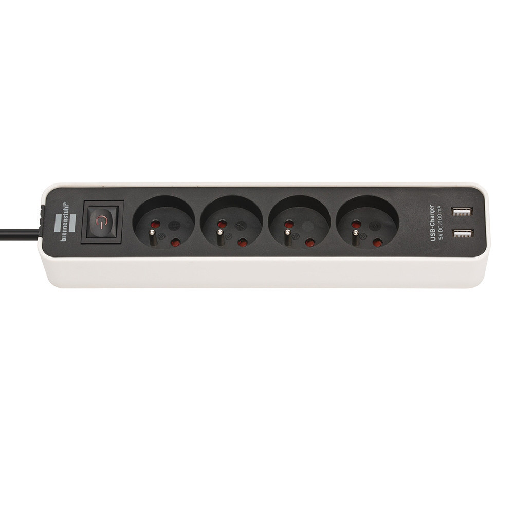 BRENNENSTUHL Multiprise Ecolor Brennenstuhl, 4 prises courant, 2 prises USB, coloris noir et blanc