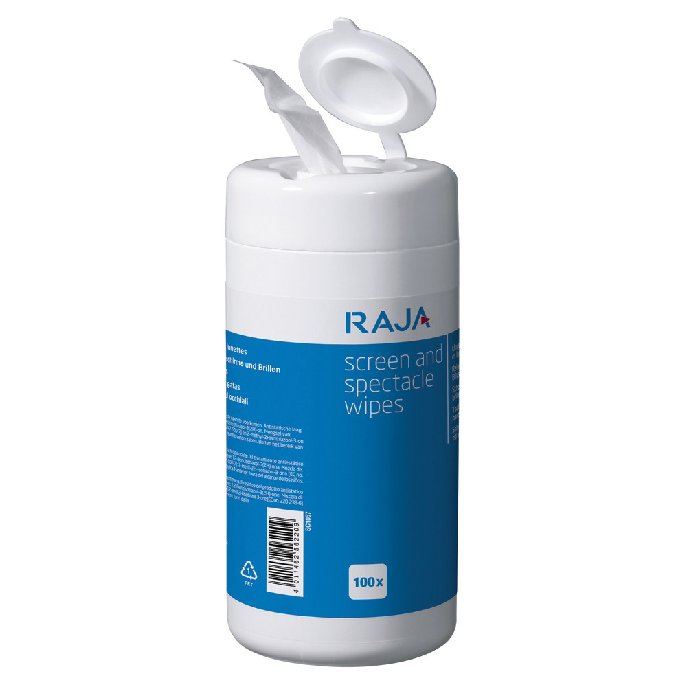 RAJA Lingettes pour cran et lunettes Raja, boite distributeur de 100
