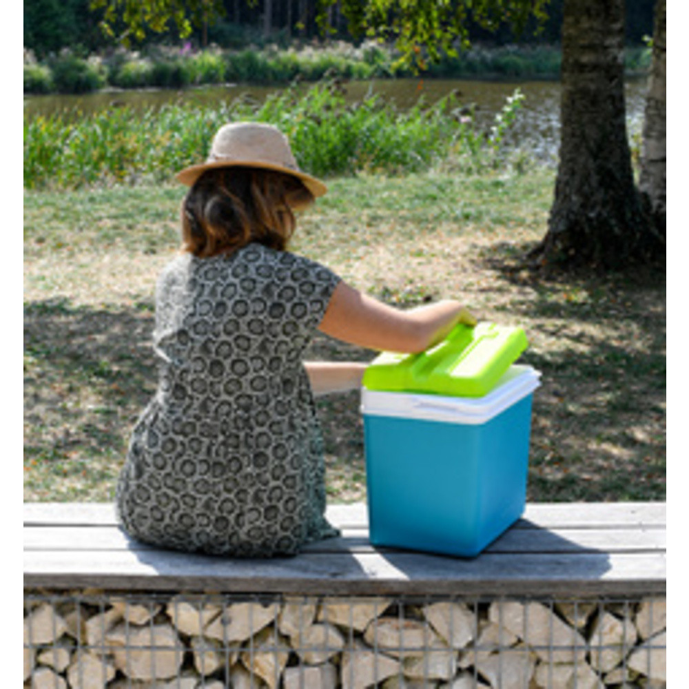 Glacière, plastique, 35 litres, gris / bleu lagune