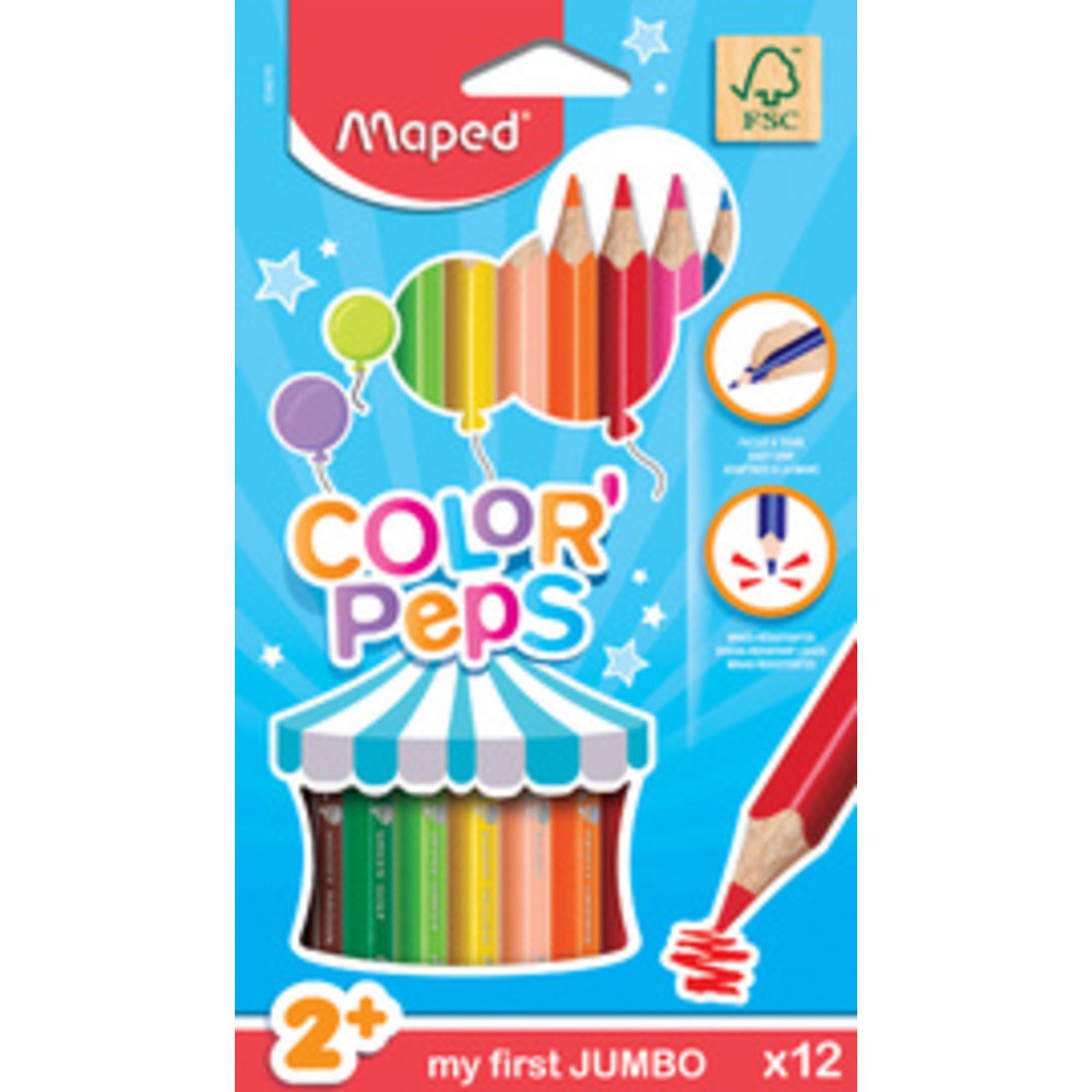 Maped Maxi Crayons de Couleur Color'Peps Premiers Crayons de Coloriage pour Bébé + Boîte de 24 Crayons de Couleurs Jumbo en Bois Certifié FSC - vue 2