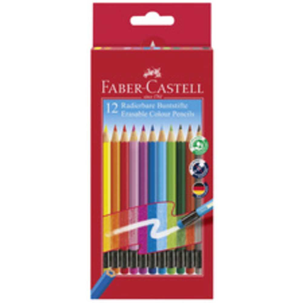 FABER-CASTELL Crayon de couleur gommable, tui carton de 24