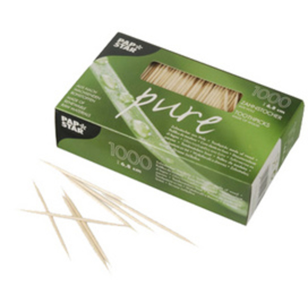 Cure-dent 'pure', en bois, rond, longueur: 68 mm